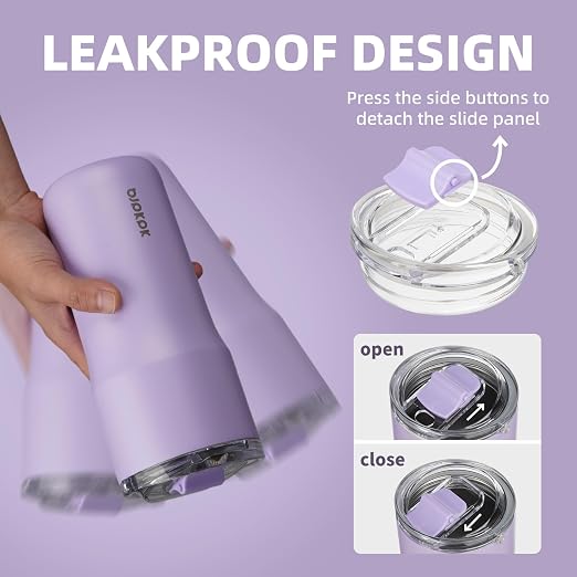 BJPKPK 20oz Spill Proof Coffee Tumbler, Insulated Stainless Steel Cup | Double Wall Vacuum, Leakproof Lid, Keeps Hot/Cold/Iced, BPA Free, Dishwasher Safe, Cupholder, Travel, Lavender