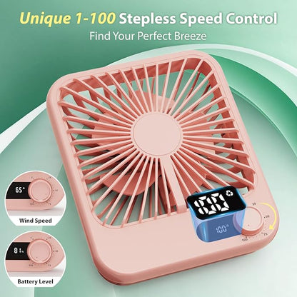 Travel Fan for Sleeping, 4000mAh Portable Pink Fan for Summer Essentials, Small Desk Fan Rechargeable 100 Speed Wind for Beach Fan Travel Essentials Gifts for Women Teens Girl