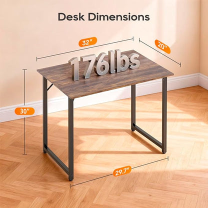 PayLessHere | 32 Inch Computer Desk | Brown | Sturdy Office Desk | Metal Frame, Adjustable Feet | Water-Resistant, Scratchproof Surface | Writing Table for Home Office or Study | Pack of 1