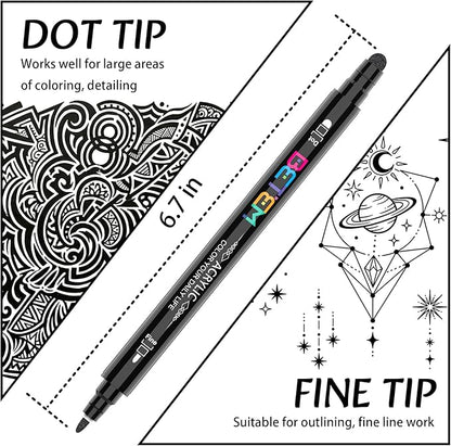 Betem 6 Black Dual Tip Acrylic Paint Markers, Fabric Decorating Kits Premium Water-Based Acrylic Paint Pens Art Supplies for Fabric, Rock, Wood, Glass, Canvas, Ceramic, Teacher Appreciation Gift