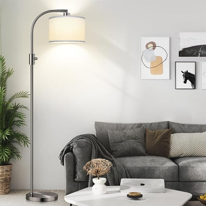 Nintiue Upgraded Modern Arc Dimmable Tall Standing Floor Lamp with Linen Shade, 1200 Lumens LED Bulb Included, for Living & Reading Room, Bedroom, Office & Nursery, Brushed Nickel