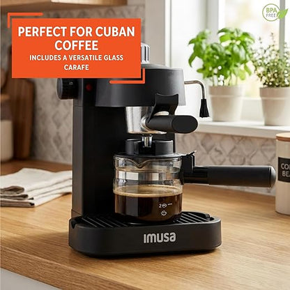 IMUSA 4 Cup Electric Espresso Cappuccino Coffee Maker, Black | Matte Finish, Milk Frother for Creamy Foam, Cappuccino and Latte Preparation, Perfect for Home Baristas
