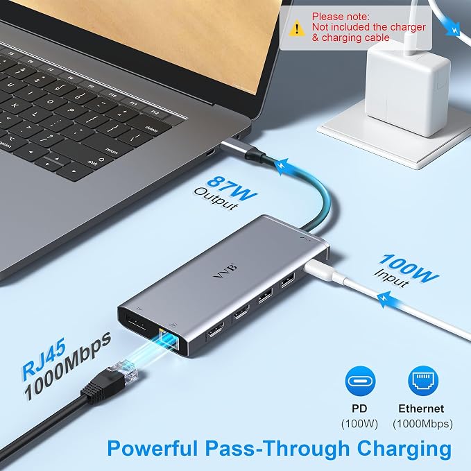 USB C Laptop Docking Station Dual Monitor HDMI for Dell/Lenovo/HP Laptop 14 in 1 USB C Hub Multiport Adapter Dongle Dock USB C to 2 HDMI 4K+DisplayPort+Ethernet+4USB+2USB C+100W PD Charger+SD/TF+Audio