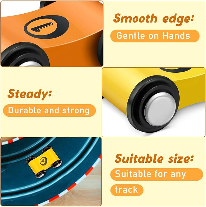 Sotiff 8 Pieces Wooden Mini Car Wood Race Car Track Ramp Replacement Toy Vehicle Play Sets for Toddlers Party Gift