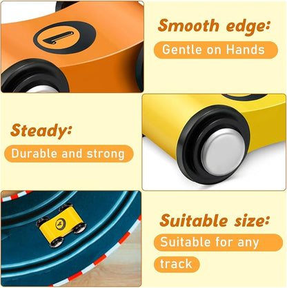 Sotiff 8 Pieces Wooden Mini Car Wood Race Car Track Ramp Replacement Toy Vehicle Play Sets for Toddlers Party Gift