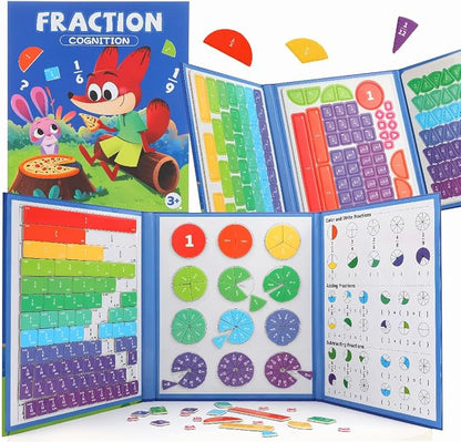 Magnetic Fraction Demonstration Book,Magnetic Fraction Tiles & Fraction Circles,Montessori Fraction Manipulatives Learning Games for Kids,Fraction Manipulatives for Elementary School (Fox)