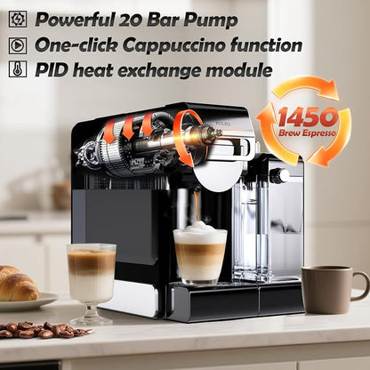 PULZO Espresso Machine with Automatic Milk Frother,capsule coffee maker | Coffee Maker,Automatic Espresso Machine for K*cup Capsule/Ne*s Original/Ground Coffee, One Touch Latte & Cappuccino