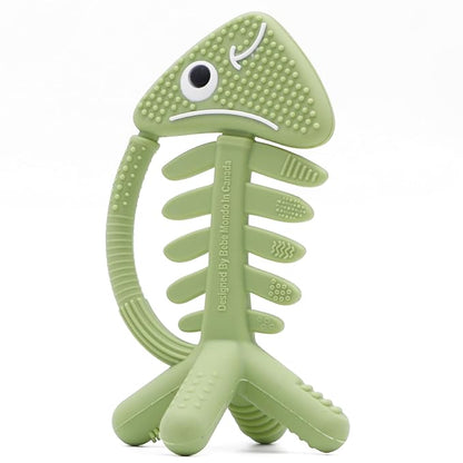 3 in 1 Infant Toys, Baby Teething Toys 3–6 6–12 Months, Teethers for Babies 0–3–6–12 Months for Teething Relief, Baby Gift, Baby Teether Toys, Silicone Sensory Toys, USA Patent Pending, Fish (Olive)