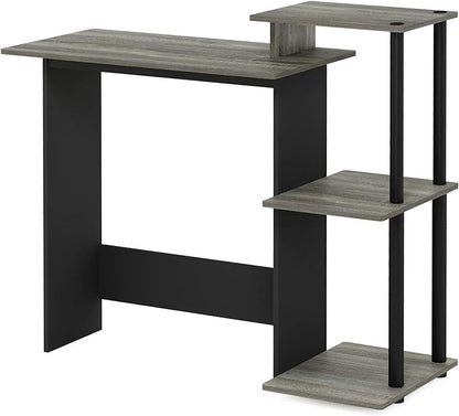 Furinno Efficient Home Laptop Notebook Computer Desk with Square Shelves, French Oak/Black