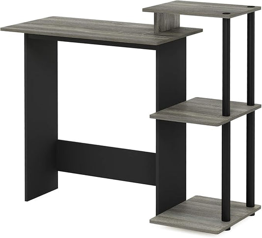 Furinno Efficient Home Laptop Notebook Computer Desk with Square Shelves, French Oak/Black