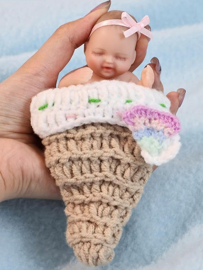 4inch Mini Platinum Silicone Reborn Baby Doll, Tiny Silicone Baby Dolls，Realistic Newborn Baby Dolls Full Body Stress Relief, Decoration, Gifts, Collectible