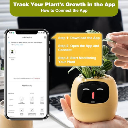 Upgraded AI Smart Flower Pot Multi-Emotion Interactive Digital Display Self Watering Planter Robot Flower Pot Supports 50+ Plants Decor for Desk Home Pet Office(Yellow)