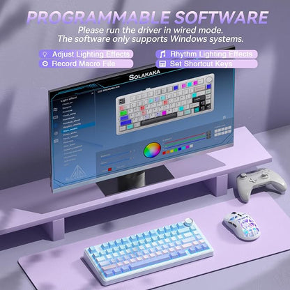 SOLAKAKA A75 Wireless Mechanical Keyboard, Hot Swappable Gaming Keyboard with RGB Backlit, Multifunction Knob, Gasket Mounted Creamy Keyboard, BT5.0/2.4GHz/USB-C, 75% Compact Layout for Win/Mac/PC