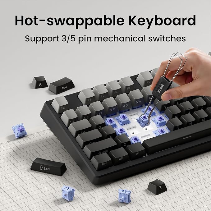 Kisnt KN85 Wireless Mechanical Keyboard, 75% Layout with Side Printed PBT Keycaps, Bluetooth/2.4GHz/USB-C, Custom RGB Backlit, Hot-Swappable Linear Switch,Creamy Sound for Gaming/Typing(Gradient Gray)