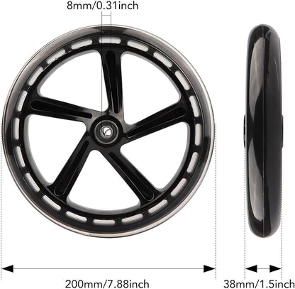 2-Pack 200mm Scooter Replacement Wheels - 8-Inch Wheels for Razor A5, Lascoota, Kid, Youth, Adult Kick Push Scooter (Black)