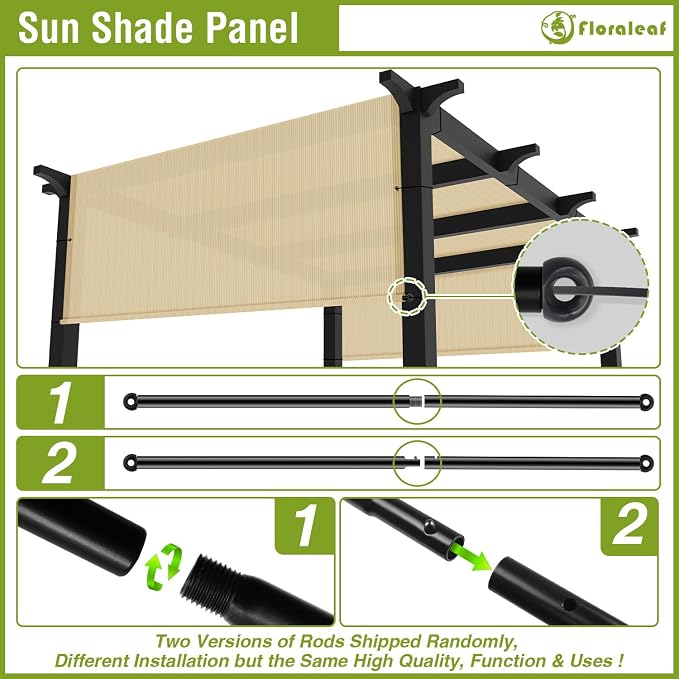 14' × 19' Pergola Shade Cover Universal Replacement Canopy Cover Outdoor Durable Fabric Sun Shade Cloth for Deck Patio Porch Backyard Gazebo with Grommets & Weighted Rods, Sand