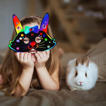 Winlyn 27 Sets Magic Scratch Off Art Rainbow Magic Scratch Paper Animal Masks Owl Rabbit Tiger Wolf Bear Squirrel Fox Bear Elephant Cutouts Face Kids Jungle Forest Animal Birthday Party Activities