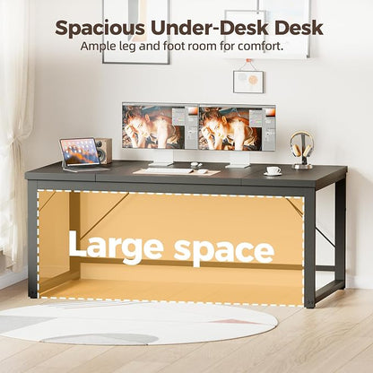 Mericonia 63x28 Inch Computer Desk, 1" Thick Large Office Table, Black | Modern Simple Style, Heavy Duty Industrial Frame, Large Study & Writing Table for Home Bedroom Work