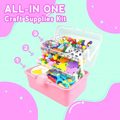 ZEIZHUBN Arts and Crafts Supplies for Kids Crafts Kit with Pipe Cleaners DIY Crafts for Kids Art School Supplies Materials All in Crafting Box Craft Supply Set Gifts for Kid Girls Boys Age 4-8, 8-12