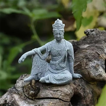 livelyfish Aquarium Buddha Statue Sandstone Buddha Figurines Zen Decor Meditating Buddha Statues for Underwater Landscaping Garden Decoration (S)
