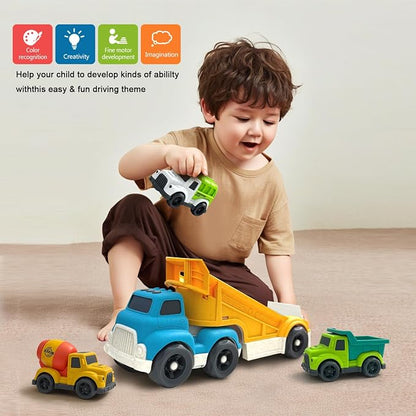 Toddlers Toys Truck for 3 4 5 6 Year Old, Toddler Car Toys Dump Truck Toys and Mixer Cement Toy,Construction Vehicle Toys Set for Kids Christmas Birthday Gifts for Toddler Boy Girl 3-4