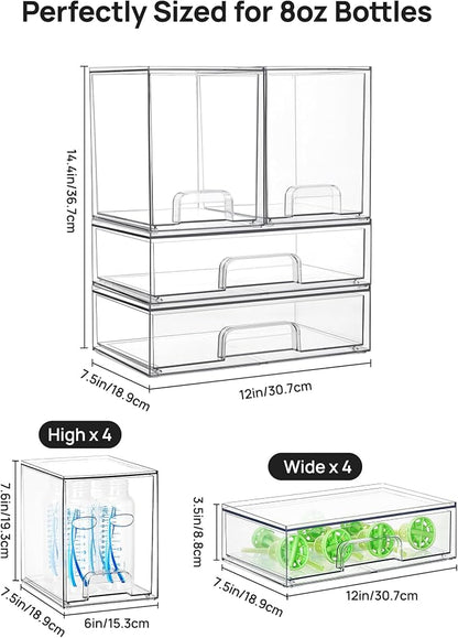 Vtopmart 8 Pack Stackable Storage Drawers Set, Clear Plastic Organizer Bins for Baby Bottle, Beauty Supplies Storage, Ideal for Kichen Countertop, Vanity, Bathroom, Cabinet, Pantry Organization
