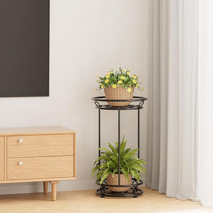 Plant Stand Indoor Outdoor - Metal Planter Holder Shelf Tall Tiered Flower Pot Display Organizer Rack for Garden, Patio, Living Room, Bathroom, Office (Black)