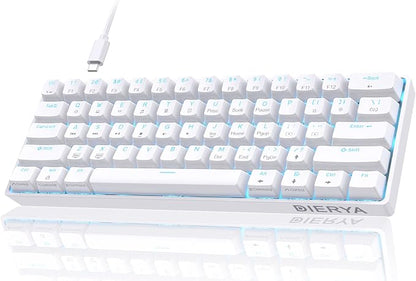 DIERYA 60% Mechanical Keyboard, DK61se Wired Gaming Keyboard with Blue Switches, LED Backlit Ultra-Compact 61 Keys Mini Office Keyboard for Windows Laptop PC Gamer Typist（White）