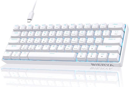 DIERYA 60% Mechanical Keyboard, DK61se Wired Gaming Keyboard with Brown Switches, LED Backlit Ultra-Compact 61 Keys Mini Office Keyboard for Windows Laptop PC Gamer Typist（White）