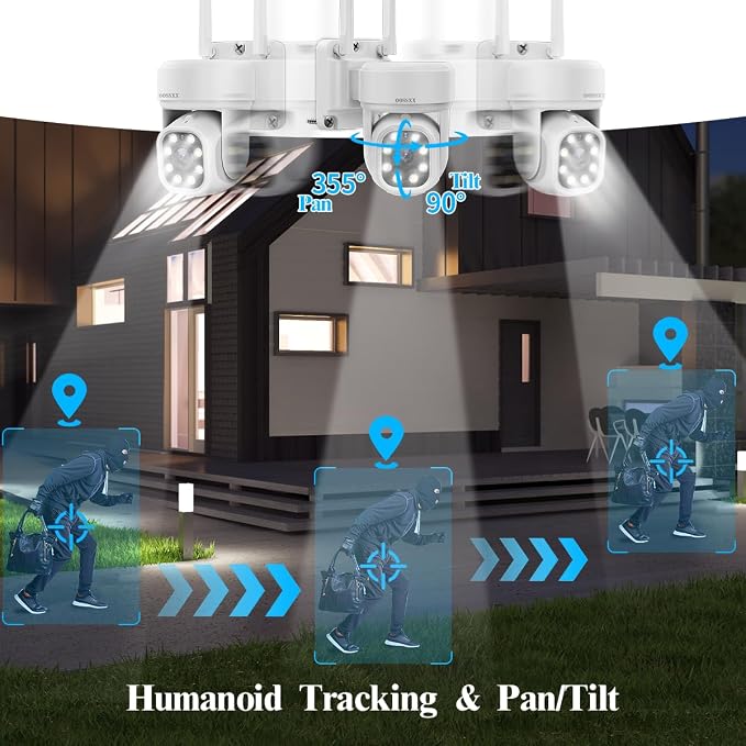 (2026 Update) 5MP PT Wireless Security Camera System with AI Human Tracking, Dual-Band 2.4G&5G WiFi, 130° Wide Angle, 2-Way Audio, No Monthly Fee, Outdoor Home Security Kit