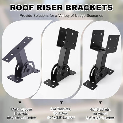 2x4 Heavy Duty Roof Riser Brackets Kit 4 Pcs, Adjustable Angle Pergola Support Brackets Black Powder-Coated Patio Roof Lift Brackets Suitable for Patio Gazebos/Pergolas