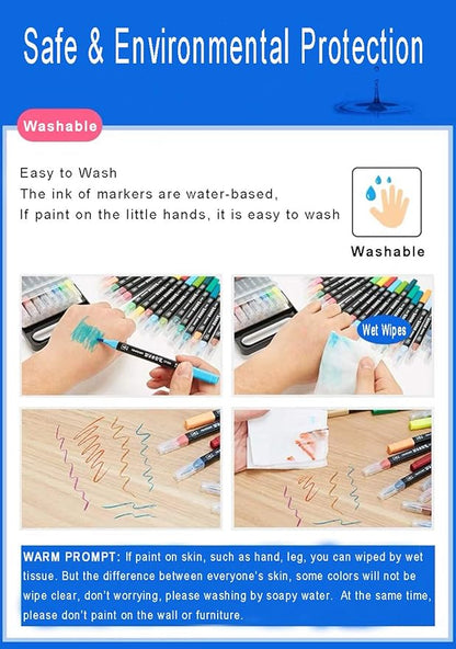 WQIYA Dual Tip Markers for Kids, Washable Markers Set, Art Marker with Stand Portable Box, Gift For Kids (36 Colours)