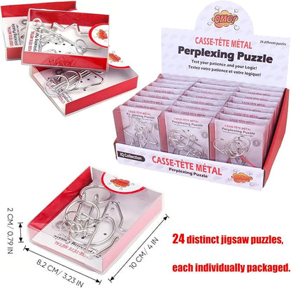 24 Pack Metal Wire Puzzles for Adults & Kids - IQ Brain Teaser Stress Relief Toys, Classic Interlocking Logic Games with Gift Box, Gift for Puzzle Lovers
