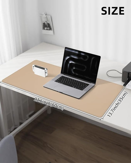 Leather Desk Pad Protector, Mouse Pad, Office Mat, Non-Slip PU Leather Blotter, Laptop Pad, Waterproof Writing Pad for Office and Home (Apricot, 31.5" x 15.7")