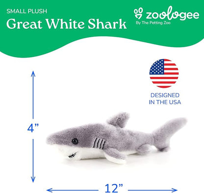The Petting Zoo Great White Shark Animal Plushie, Gifts for Kids, Scoopz Sealife Animals, Shark Plush Toy, 12 inches