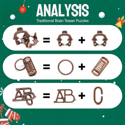 Advent Calendar 2025, Christmas Countdown Calendar Gift Box with 24 Brain Teaser Puzzles, 24 Days Metal & Wood Brain Teaser Puzzles Xmas Countdown Calendar Challenge for Adults Teens Boys Girls