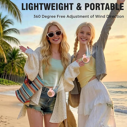 Wearable Waist Fan Rechargeable, 360° Rotating Clip-On Personal Fan 5-Speed Bladeless Portable Cooling Fan for Shirt, Outdoor Work, Construction, Camping, Gardening,Office, Travel Essentials Cute Pink