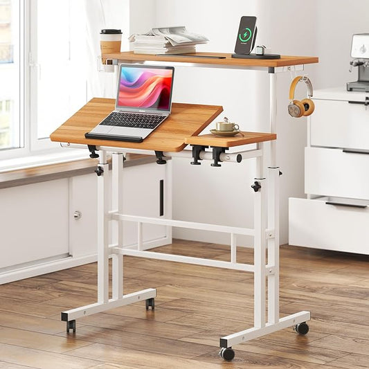 SDHYL 31.5 inches Movable Laptop Desk with Mouse Board Adjustable Height and Angle Anti-Slip Workstation Home Office Desk with Tablet Slot Portable Student Desk, Oak