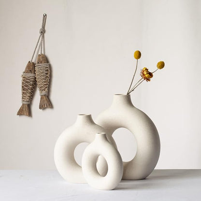 CEMABT Vases for Pampas Grass,2PC Creative Vase Modern Home Decor,Handmade Vase White Ceramic Dried Flowers Crafts Ornaments for Office Home Deco Decoration,Vase Beige