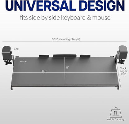 VIVO Vintage Brown Large 27 x 11 in Under Desk Keyboard Tray, MOUNT-KB05N | Keyboard Tray for Typing, Slide Out Platform, Rustic, Extra Sturdy C-Clamp Mount System, Computer Drawer, Black Frame