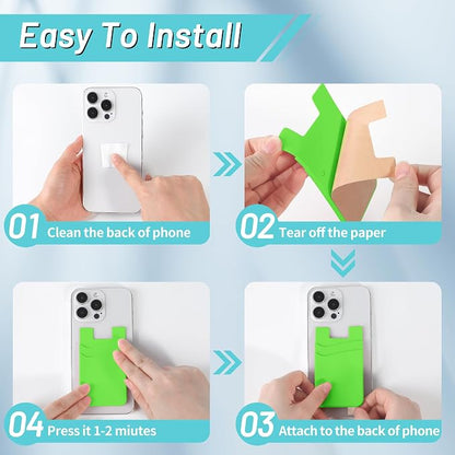 SHANSHUI Card Holder for Phone Case, Silicone Sticky Sleeve Pocket Stick on Business ID Credit Card Cell Phone Wallet Fitting for iPhone, Android & Most Smartphones, 5 PCS Grey White Yellow Green Pink