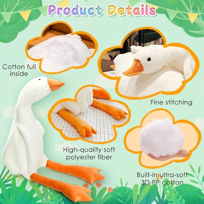CottonStar Goose Stuffed Animal 35.5 Inch Plush Doll Toy, Cute Duck Plush Cushion Soft Huge Plushies Pillow, Gift for Kids and Friends, White