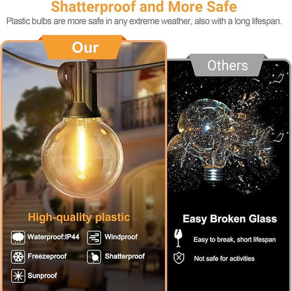 LAMPHOME LED Outdoor String Light, 100 Feet Patio Lights with 50+2 Edison Shatterproof Bulbs(2 Spare), UL Waterproof Outside Lights connectable,Dimmable for Backyard Porch Decor