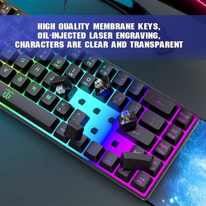 Snpurdiri 60% Wired Gaming Keyboard, 68 Keys, Black | Rainbow Backlit Mini Membrane Gaming Keyboard for Windows PC Gamers