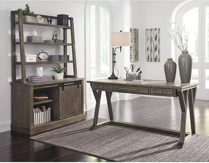 Signature Design by Ashley Luxenford Rustic Farmhouse 60" Home Office Desk with Drawers, Distressed Gray