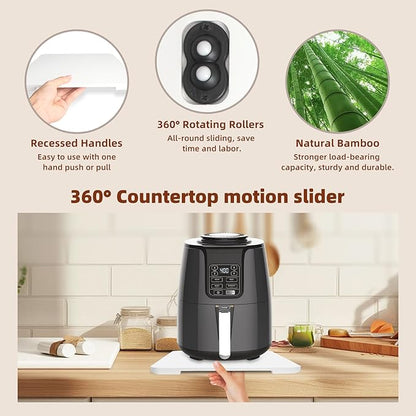 360°Rolling Tray Bamboo Kitchen Appliance Slider for Coffee Maker Pot | Countertops Sliding Tray Mat for Kitchen Appliances Easily Move Under The Cabinet White 11.6×13.9