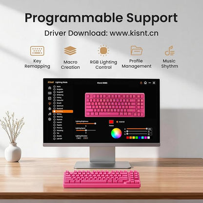 Kisnt KN85 Wireless Silent Mechanical Keyboard, 75% Layout, Bluetooth/2.4GHz/USB-C, Custom RGB Backlit, Hot Swappable, Quiet Typing for Windows/Mac/PC (Berry Red)