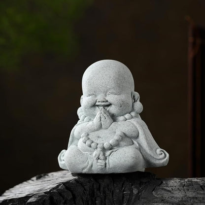 Landical Buddha Sandstone Statues, Zen Monk Praying Statue Sculptures Ornament for Wealth Good Luck Feng Shui Decor Home Office Car Decoration(Prayer Buddha)