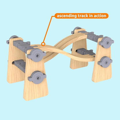 ORBRIUM Premium Wooden Train Ascending Tracks, Pack of 8 Wooden Train Tracks Accessories for Toy Train Set Compatible with All Major Railways Thomas, Brio, IKEA, Melissa and Doug