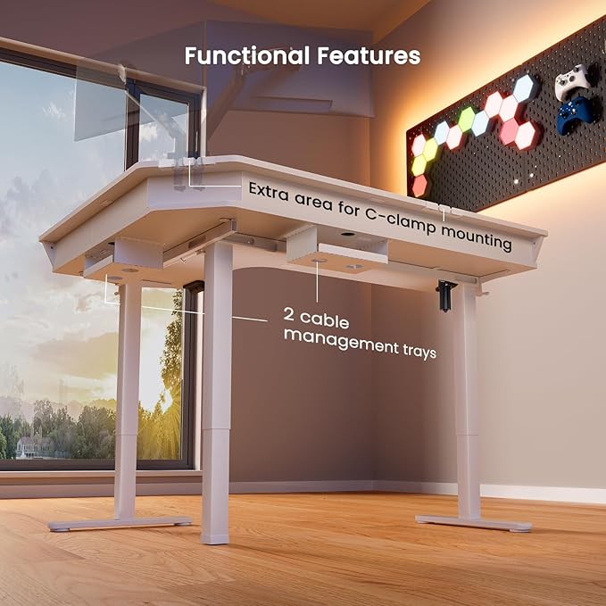 ErGear 65'' L Shaped Standing Desk for Gaming, [3 Drawers & 2 Cable Management Trays] Corner Stand up Desk [Compatible w/C-Clamp Mount] Height Adjustable for Home Office, White